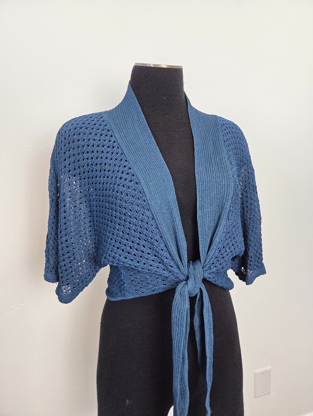 Silverstream Blue Crochet Loose Knit Cardigan Shrug Sweater Boho Festival M